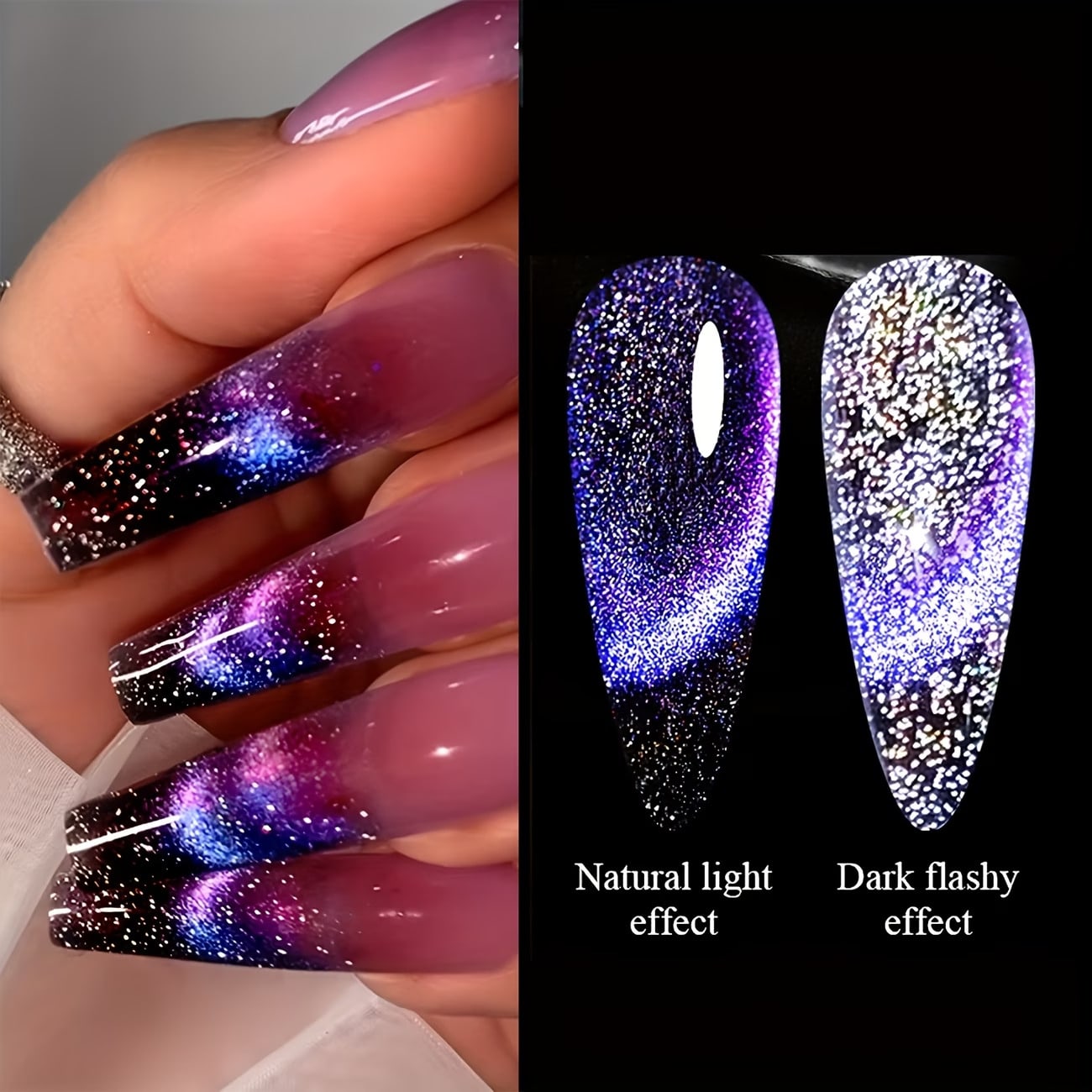 sjopa 9D Cat's Eye Gel Nail Polish- Holographic Rainbow Glitter Nail Polish Bluish Purple, DIY Household Detachable Gel Nail Polish, 0.34 Ounces, No P-Hydroxybenzoate, Easy To Apply, High Quality Glo