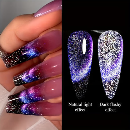sjopa 9D Cat's Eye Gel Nail Polish- Holographic Rainbow Glitter Nail Polish Bluish Purple, DIY Household Detachable Gel Nail Polish, 0.34 Ounces, No P-Hydroxybenzoate, Easy To Apply, High Quality Glo