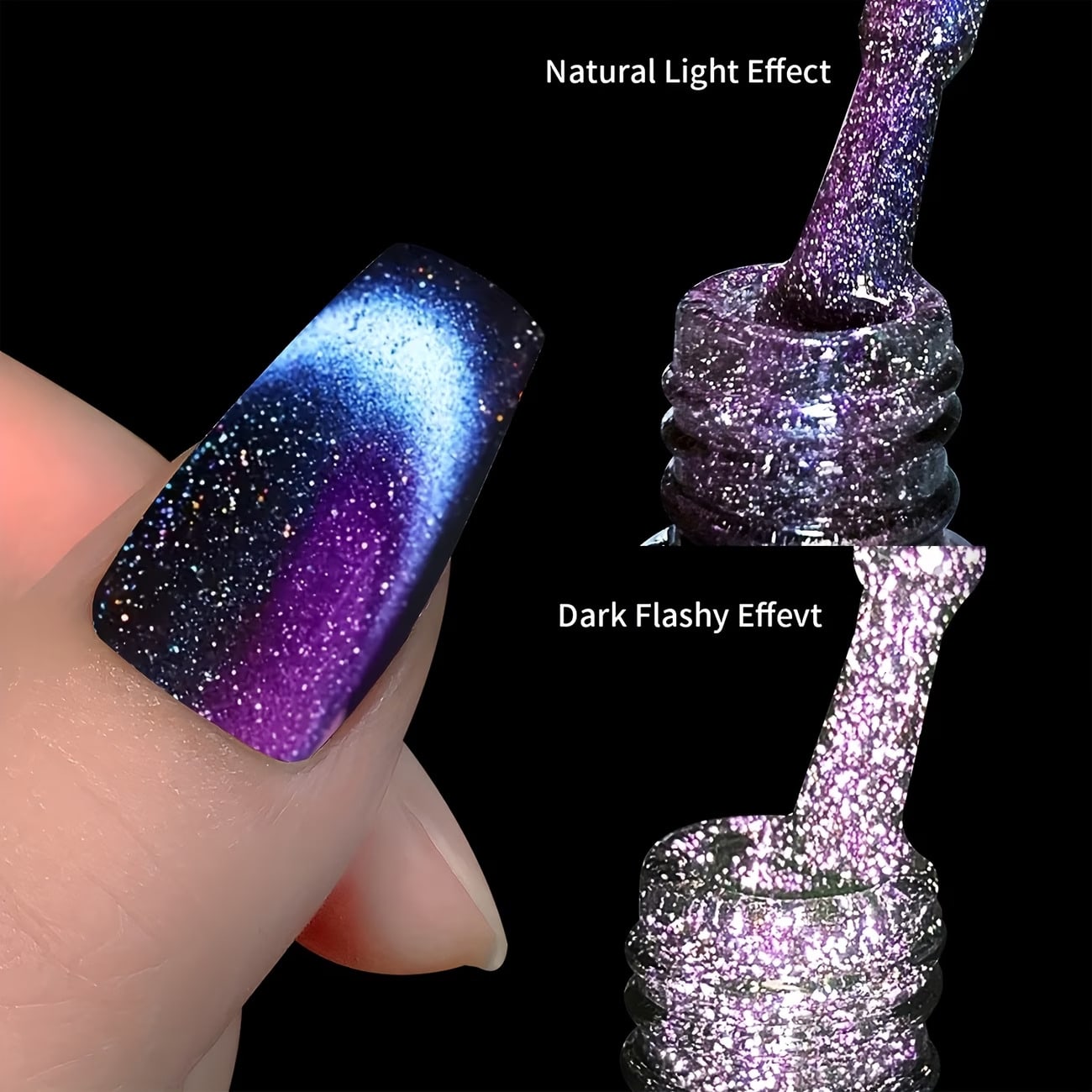sjopa 9D Cat's Eye Gel Nail Polish- Holographic Rainbow Glitter Nail Polish Bluish Purple, DIY Household Detachable Gel Nail Polish, 0.34 Ounces, No P-Hydroxybenzoate, Easy To Apply, High Quality Glo