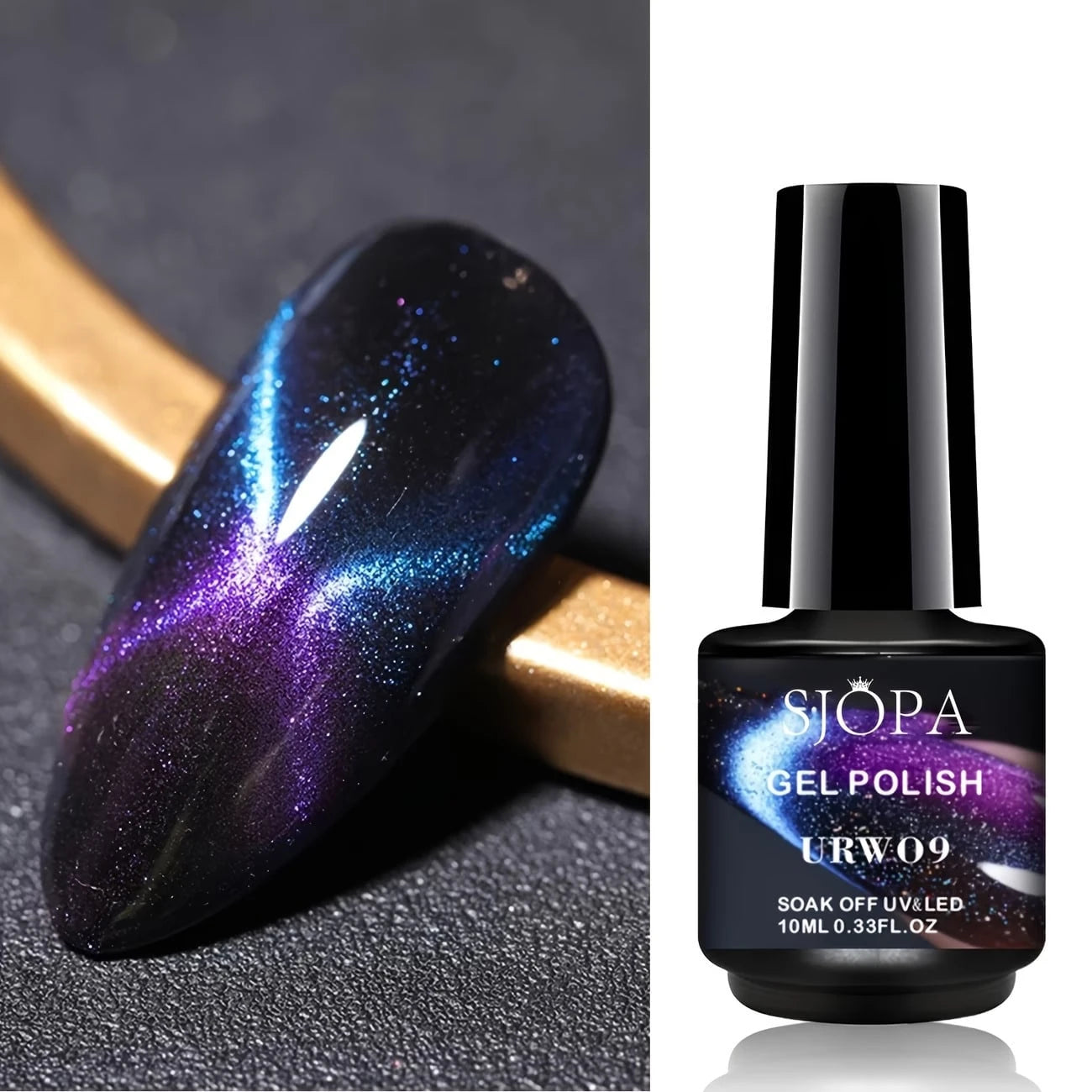 sjopa 9D Cat's Eye Gel Nail Polish- Holographic Rainbow Glitter Nail Polish Bluish Purple, DIY Household Detachable Gel Nail Polish, 0.34 Ounces, No P-Hydroxybenzoate, Easy To Apply, High Quality Glo