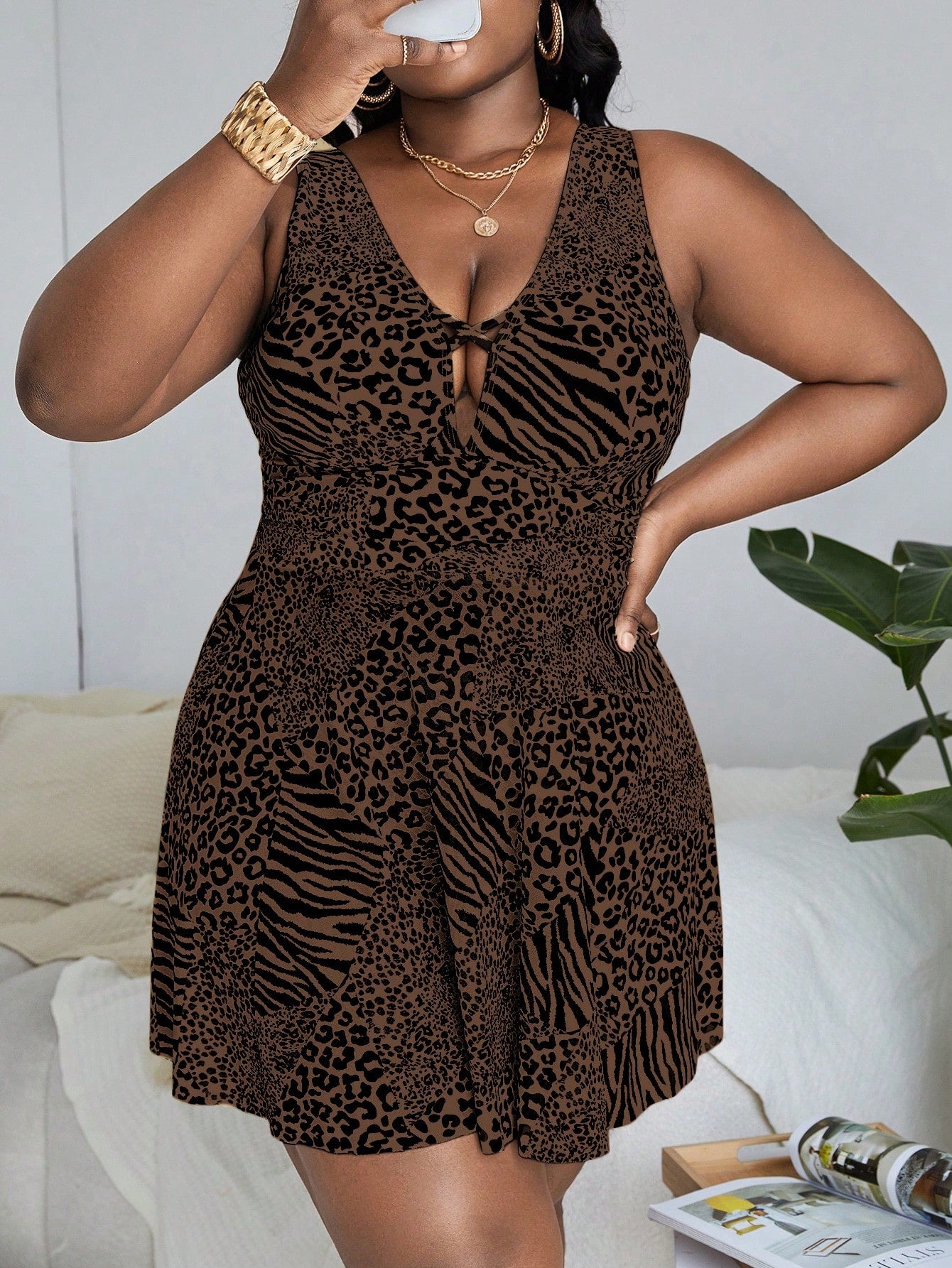 Slaydiva 2025 Plus Size Printed Tankini Bikini Summer