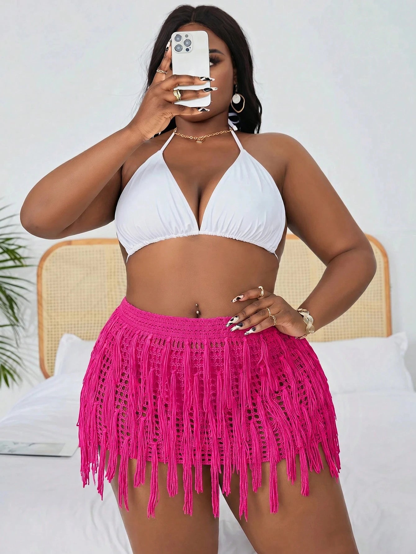 Slaydiva 2026 New Rose Red Plus Size Women's Vacation Cover-Up Skirt Vacation Summer