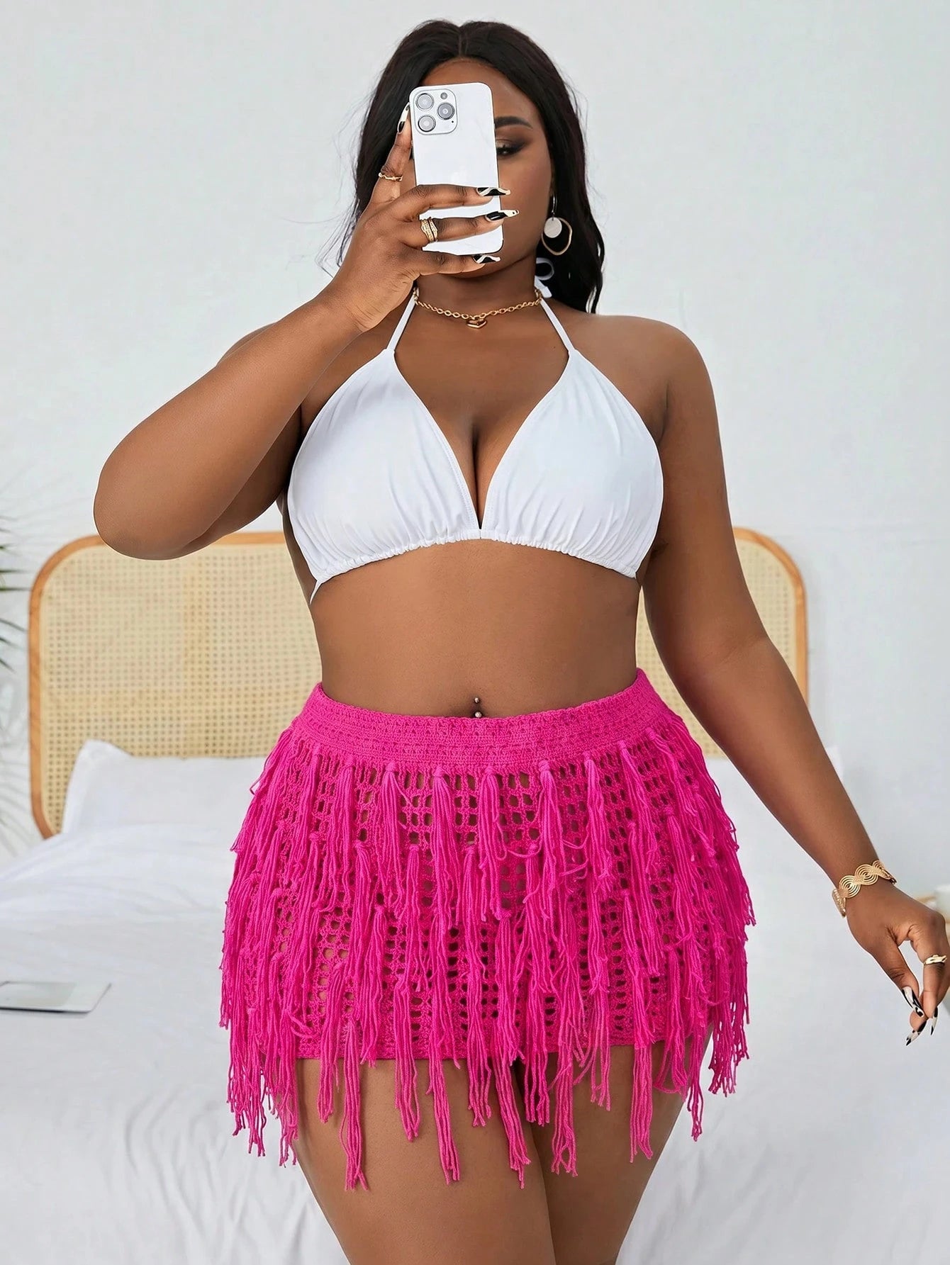 Slaydiva 2026 New Rose Red Plus Size Women's Vacation Cover-Up Skirt Vacation Summer