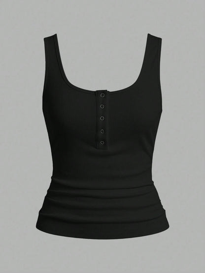 Slaydiva Casual All-Match Black Tank Top With Deep U-Neck And Racerback-C
