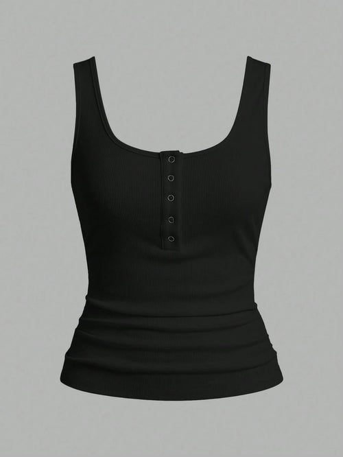 Slaydiva Casual All-Match Black Tank Top With Deep U-Neck And Racerback-C