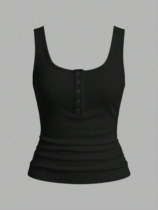 Slaydiva Casual All-Match Black Tank Top With Deep U-Neck And Racerback-C