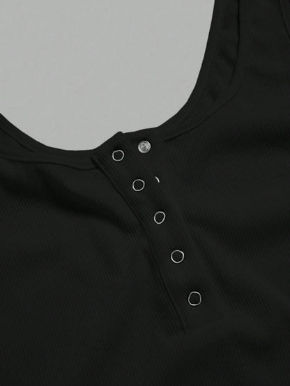 Slaydiva Casual All-Match Black Tank Top With Deep U-Neck And Racerback-C