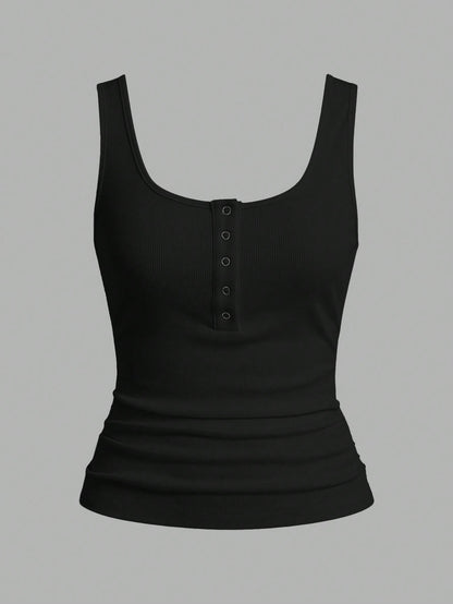 Slaydiva Casual All-Match Black Tank Top With Deep U-Neck And Racerback-C