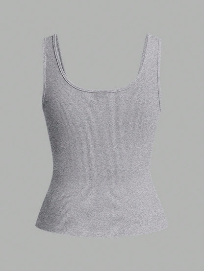 Slaydiva Casual All-Match White Cami Top With Deep U-Neck And Racerback-C