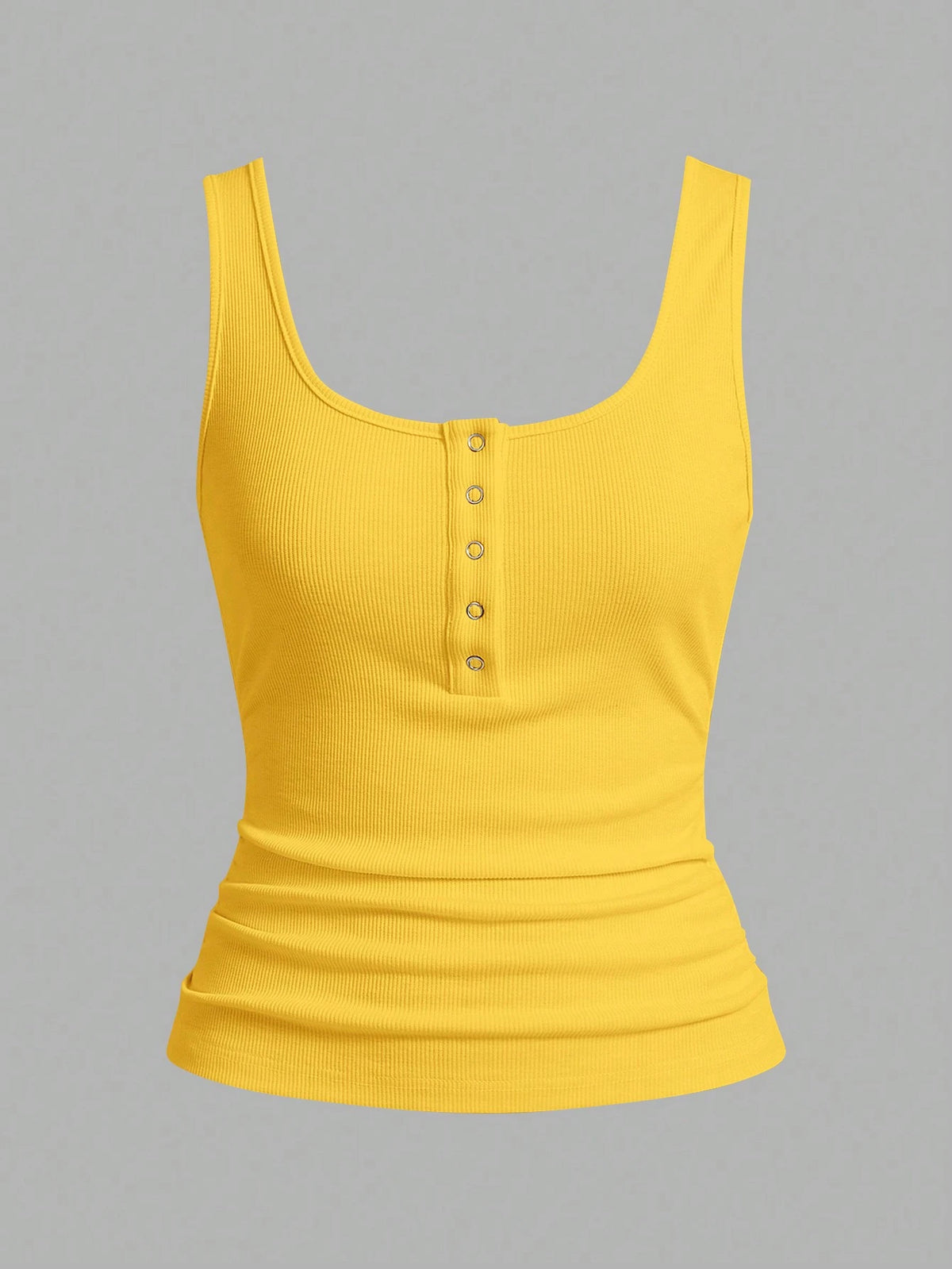 Slaydiva Casual All-Match White Cami Top With Deep U-Neck And Racerback, Yellow