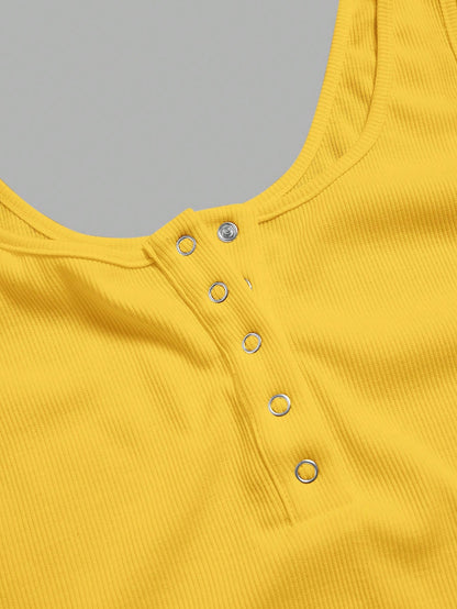 Slaydiva Casual All-Match White Cami Top With Deep U-Neck And Racerback, Yellow