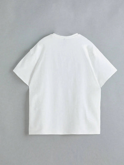 Slaydiva Casual Minimalist Round Neck Short Sleeve Loose T-Shirt For Women, Suitable For Street, Hip Hop Portrait Print, Suitable For Black Hip Hop