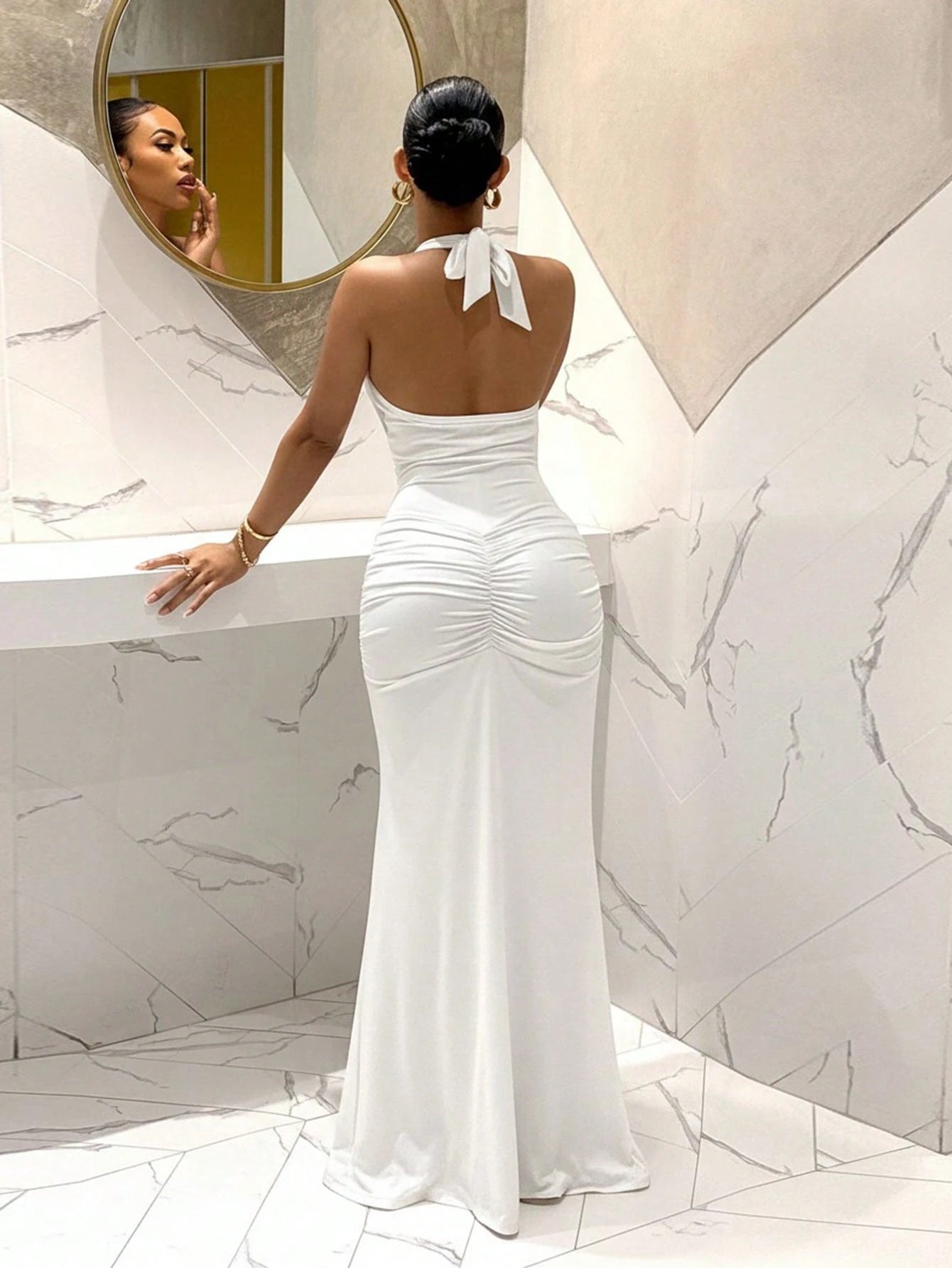 Slaydiva Elegant White Deep V-Neck Mermaid Dress For Women,70s Style Summer Spring Dress,Suitable For Party,Night Out,Birthday,Bar,Nightclub & Valentine's Day