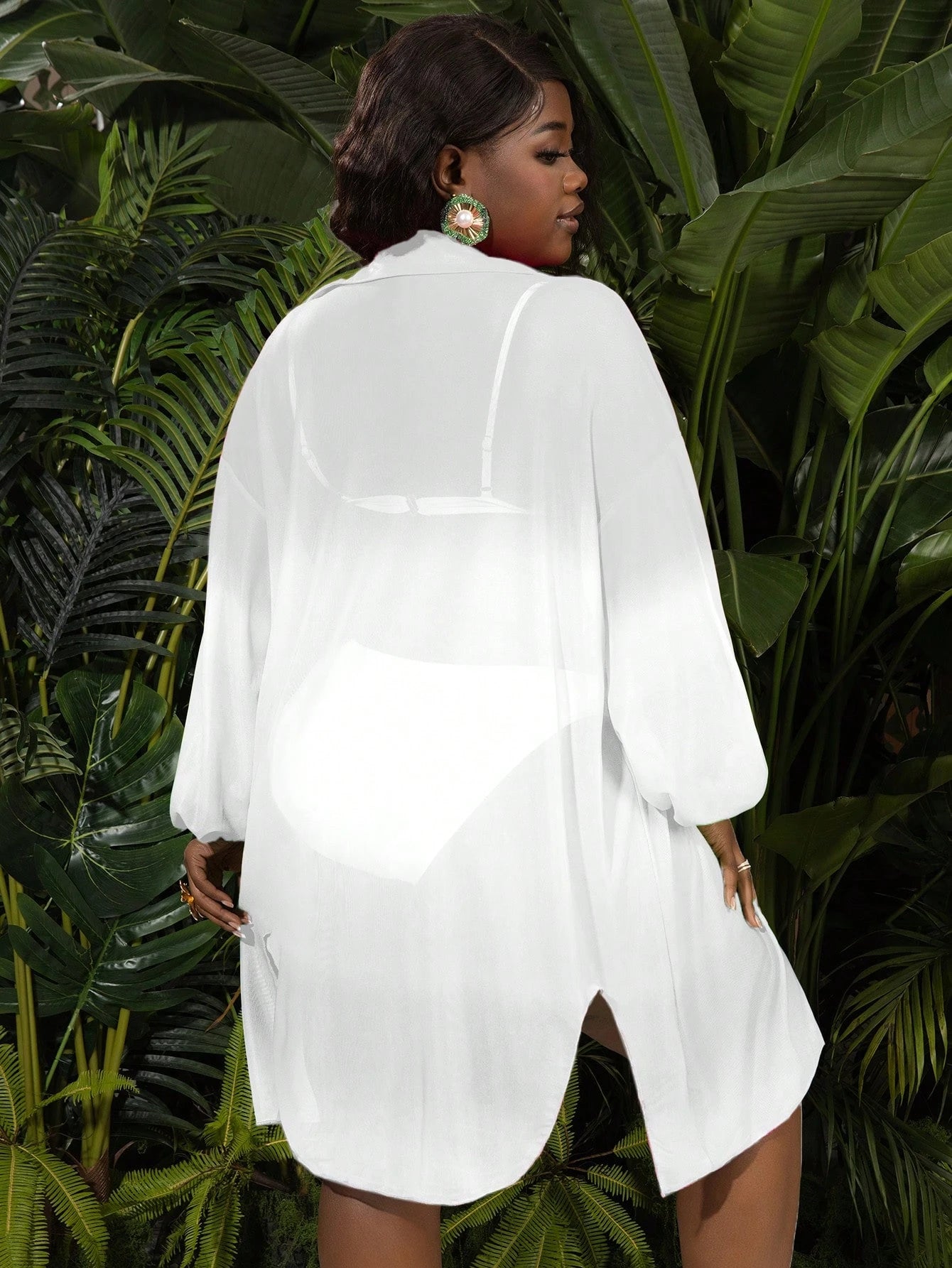 Slaydiva Plus Size Casual Lantern Sleeve Loose Shirt, Resort Style For Summer Beach Vacation