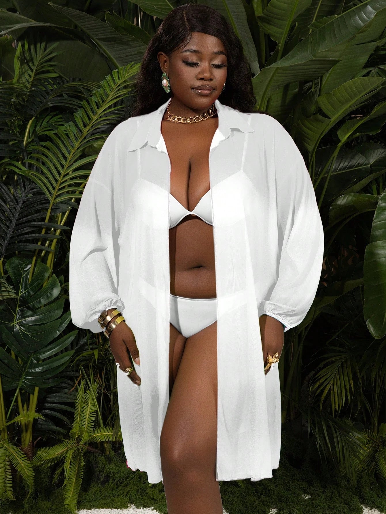 Slaydiva Plus Size Casual Lantern Sleeve Loose Shirt, Resort Style For Summer Beach Vacation