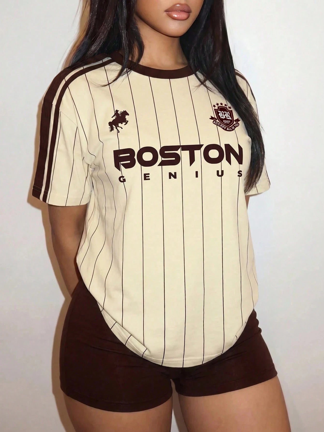 Slaydiva Spring Summer New Casual 90s Loose Short-Sleeve T-Shirt+Shorts Women 2pcs Loungewear Going Out School Teacher Back-To-School Beige Burgundy