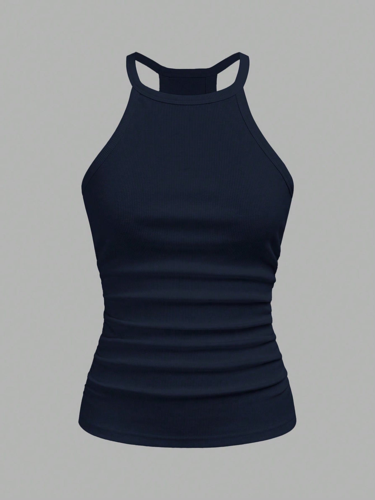 Slaydiva Women's Navy Blue Summer Chic Elegant Vacation Ribbed Crew Neck Racer Back Tank Top Solid Off-Shoulder Casual Basic Versatile Boho Night Out Everyday