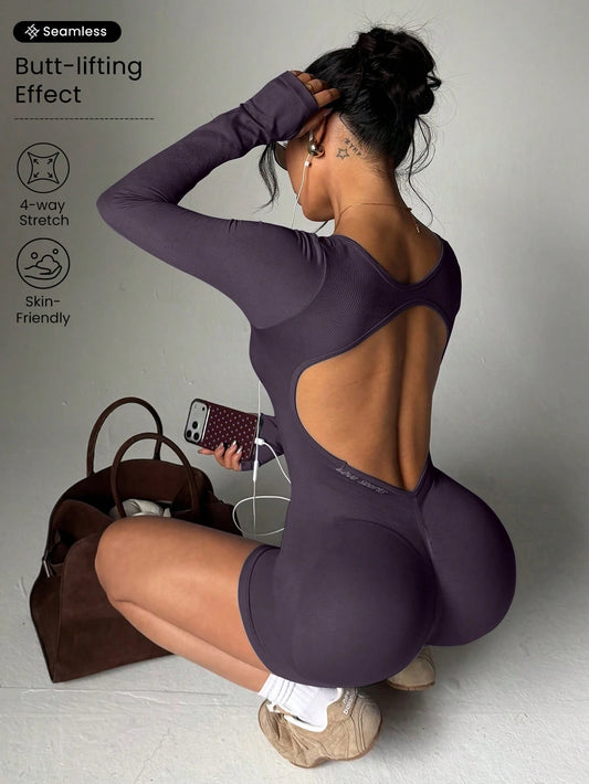 Slayform Slayform Dewbera Women's Fashionable Sporty Cross-Design Backless Bodycon Jumpsuit Airport Outfit Full Bodycon Jumpsuit Airport Outfit Gym Women Outfit