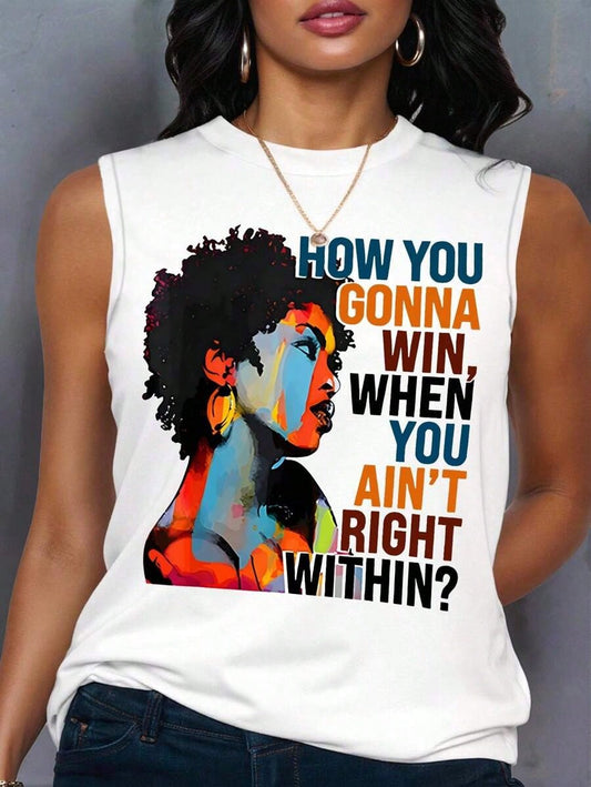 Sleeveless T-Shirt Maweii Plus Size Casual Graphic Slogan Print Tank Top, Summer Unisex T-Shirts For Summer Outings