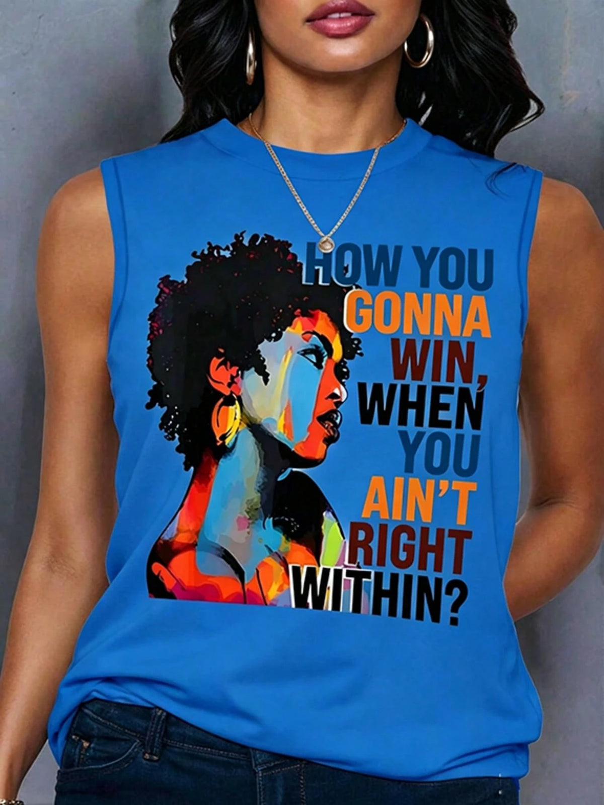 Sleeveless T-Shirt Maweii Plus Size Casual Graphic Slogan Print Tank Top, Summer Unisex T-Shirts For Summer Outings