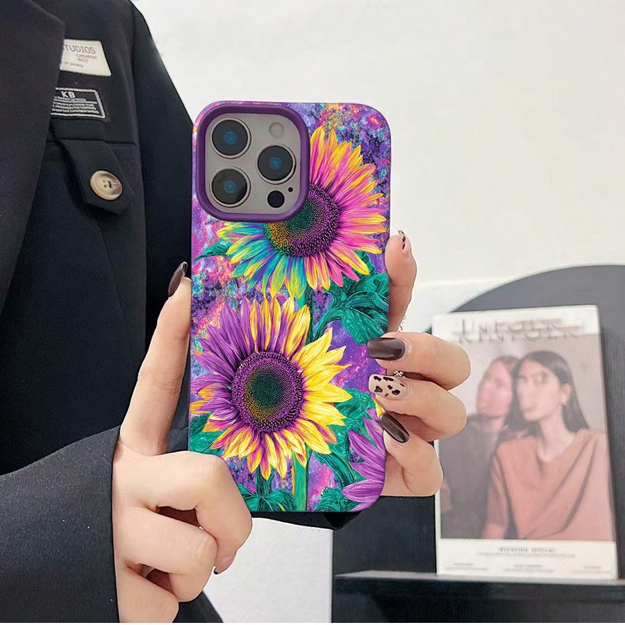 Slim Protective Case For 17 Pro Max 16 15 14 13 12 11- Soft TPU Cover With Rainbow Sunflower Pattern Design|Anti-Scratch, Shockproof, Non-Slip|Thin Lightweight Fit|Gift For Men Women