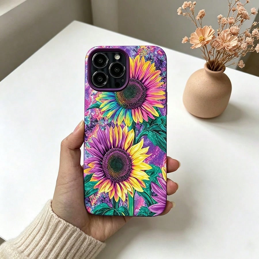 Slim Protective Case For 17 Pro Max 16 15 14 13 12 11- Soft TPU Cover With Rainbow Sunflower Pattern Design|Anti-Scratch, Shockproof, Non-Slip|Thin Lightweight Fit|Gift For Men Women