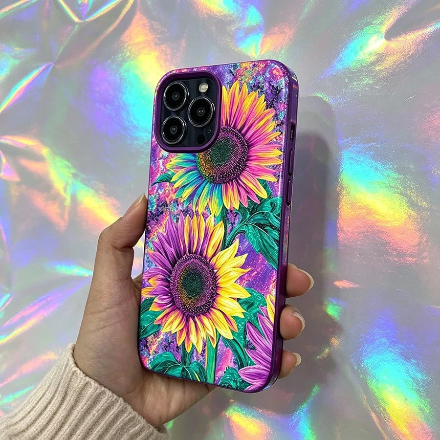 Slim Protective Case For 17 Pro Max 16 15 14 13 12 11- Soft TPU Cover With Rainbow Sunflower Pattern Design|Anti-Scratch, Shockproof, Non-Slip|Thin Lightweight Fit|Gift For Men Women