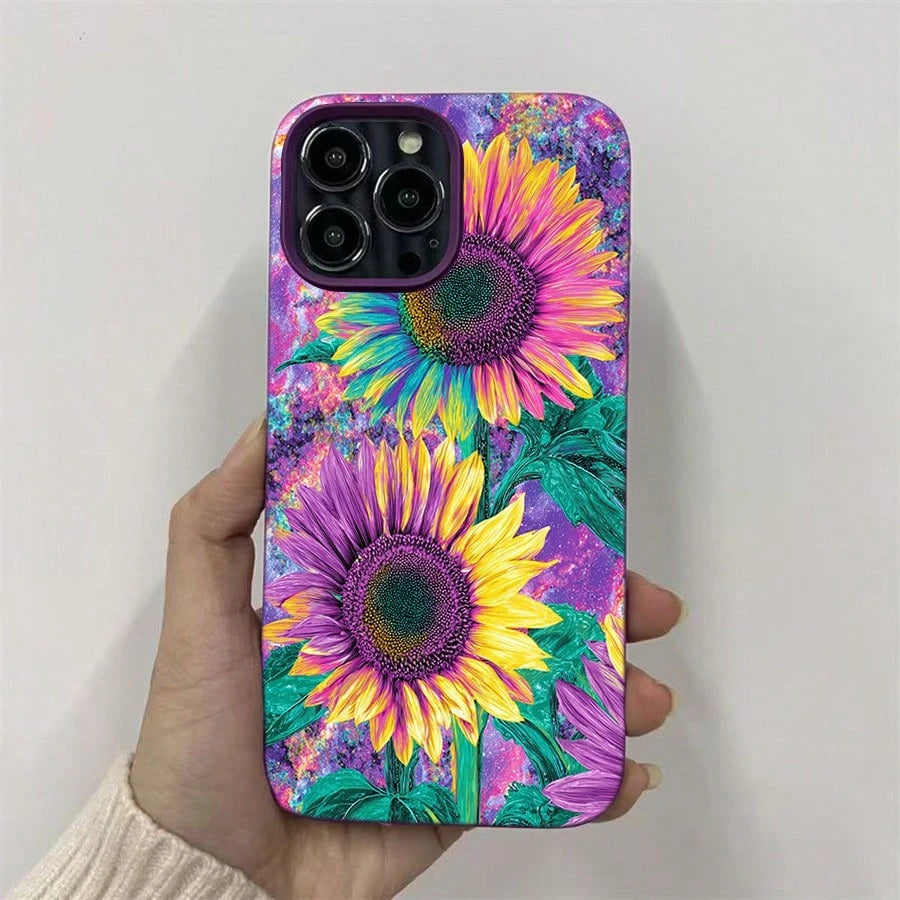 Slim Protective Case For 17 Pro Max 16 15 14 13 12 11- Soft TPU Cover With Rainbow Sunflower Pattern Design|Anti-Scratch, Shockproof, Non-Slip|Thin Lightweight Fit|Gift For Men Women