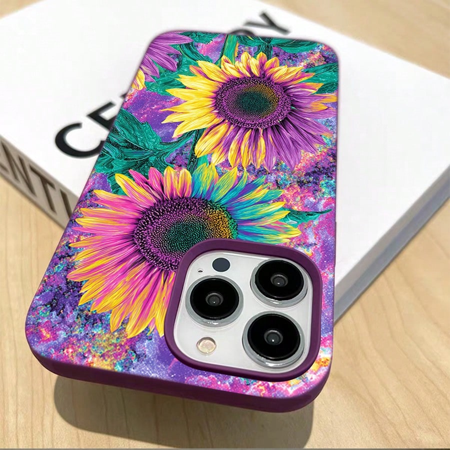 Slim Protective Case For 17 Pro Max 16 15 14 13 12 11- Soft TPU Cover With Rainbow Sunflower Pattern Design|Anti-Scratch, Shockproof, Non-Slip|Thin Lightweight Fit|Gift For Men Women