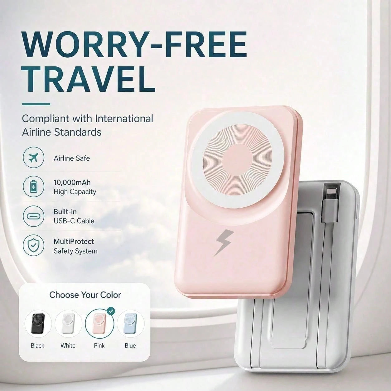 Slim White 10000mAh Magnetic Charger With 15W Wireless And 22.5W Wired Fast Charging, With Percentage Battery Screen, White And Green Styling And Adjustable Hands-Free Stand, Suited To 16, 15, 14, 13