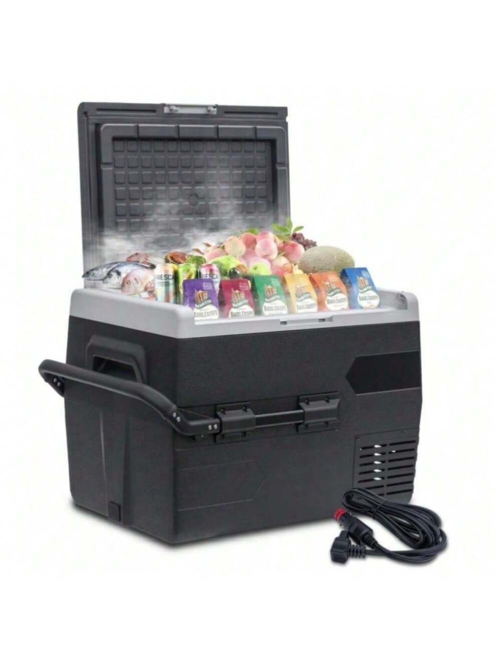 Smad 50L Car Refrigerator 12/24 D C Portable Refreigerator 2 Way Lid Opening Car Fridge With Removeble Basket Wheels Led Lighting-4℉-68℉ For Camping RV Travel And Home