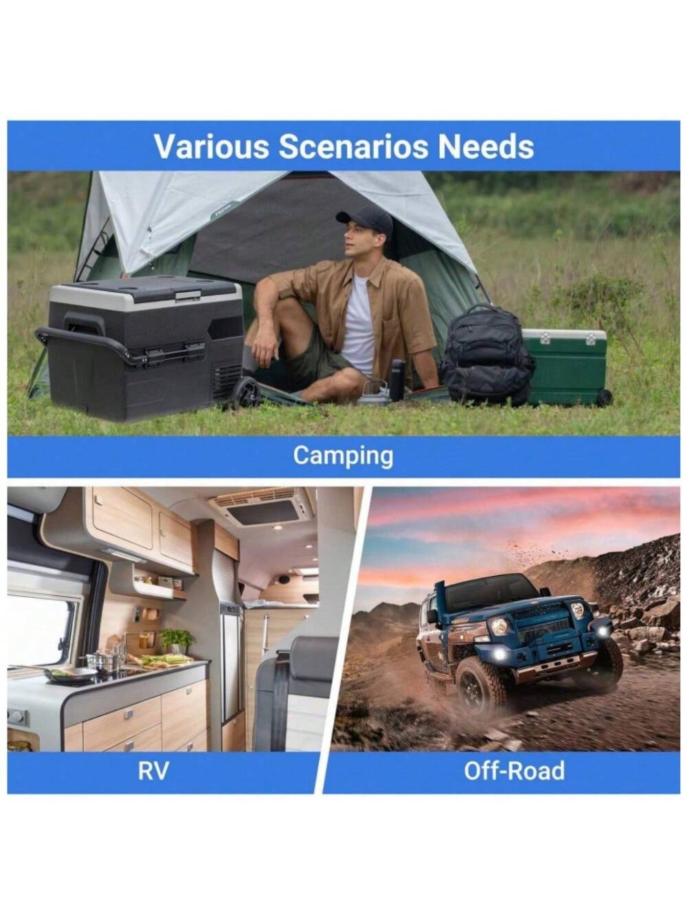 Smad 50L Car Refrigerator 12/24 D C Portable Refreigerator 2 Way Lid Opening Car Fridge With Removeble Basket Wheels Led Lighting-4℉-68℉ For Camping RV Travel And Home