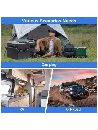 Smad 50L Car Refrigerator 12/24 D C Portable Refreigerator 2 Way Lid Opening Car Fridge With Removeble Basket Wheels Led Lighting-4℉-68℉ For Camping RV Travel And Home