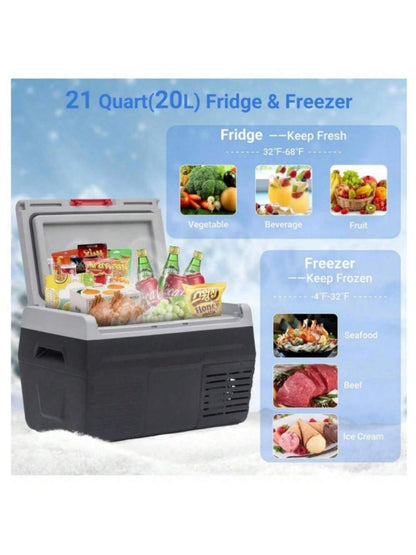 Smad 50L Car Refrigerator 12/24 D C Portable Refreigerator 2 Way Lid Opening Car Fridge With Removeble Basket Wheels Led Lighting-4℉-68℉ For Camping RV Travel And Home