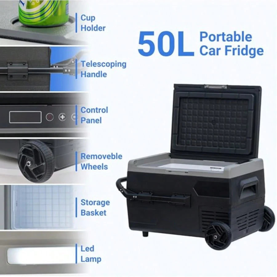 SMAD Portable Camping Refrigerator/Freezer, Electric 12 Volt Fridge With Wheels, 68 Quart (50L) 12v/24v D C Solar Cooler For Vehicles Car Travel Outdoor Semi-Truck RV,-4℉~68℉