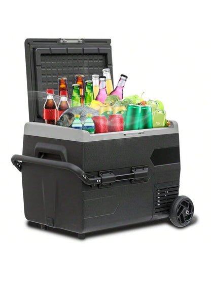 SMAD Portable Camping Refrigerator/Freezer, Electric 12 Volt Fridge With Wheels, 68 Quart (50L) 12v/24v D C Solar Cooler For Vehicles Car Travel Outdoor Semi-Truck RV,-4℉~68℉