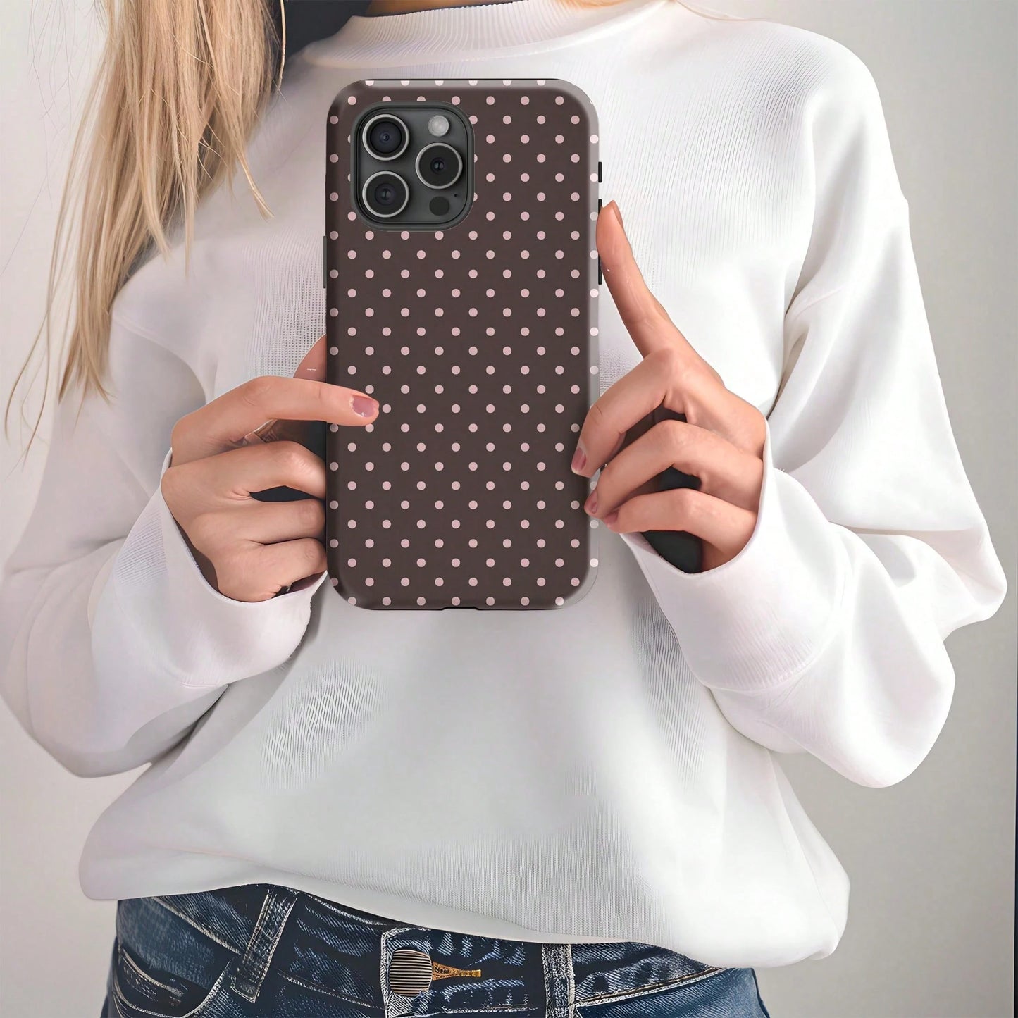 Soft & Cute White Polka Dot Phone Case, Y2K Style, Compatible With IPhone 17/16/15/14/13/12/11 Pro Max