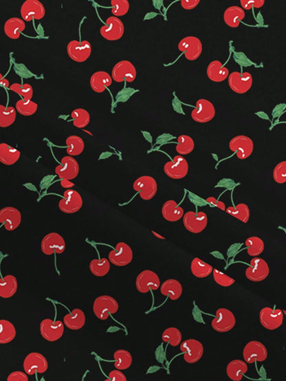 Soleia Backless U Neck Cherry Print Mini Dress For Women, Summer Bodycon Fruit Suitable Chic
