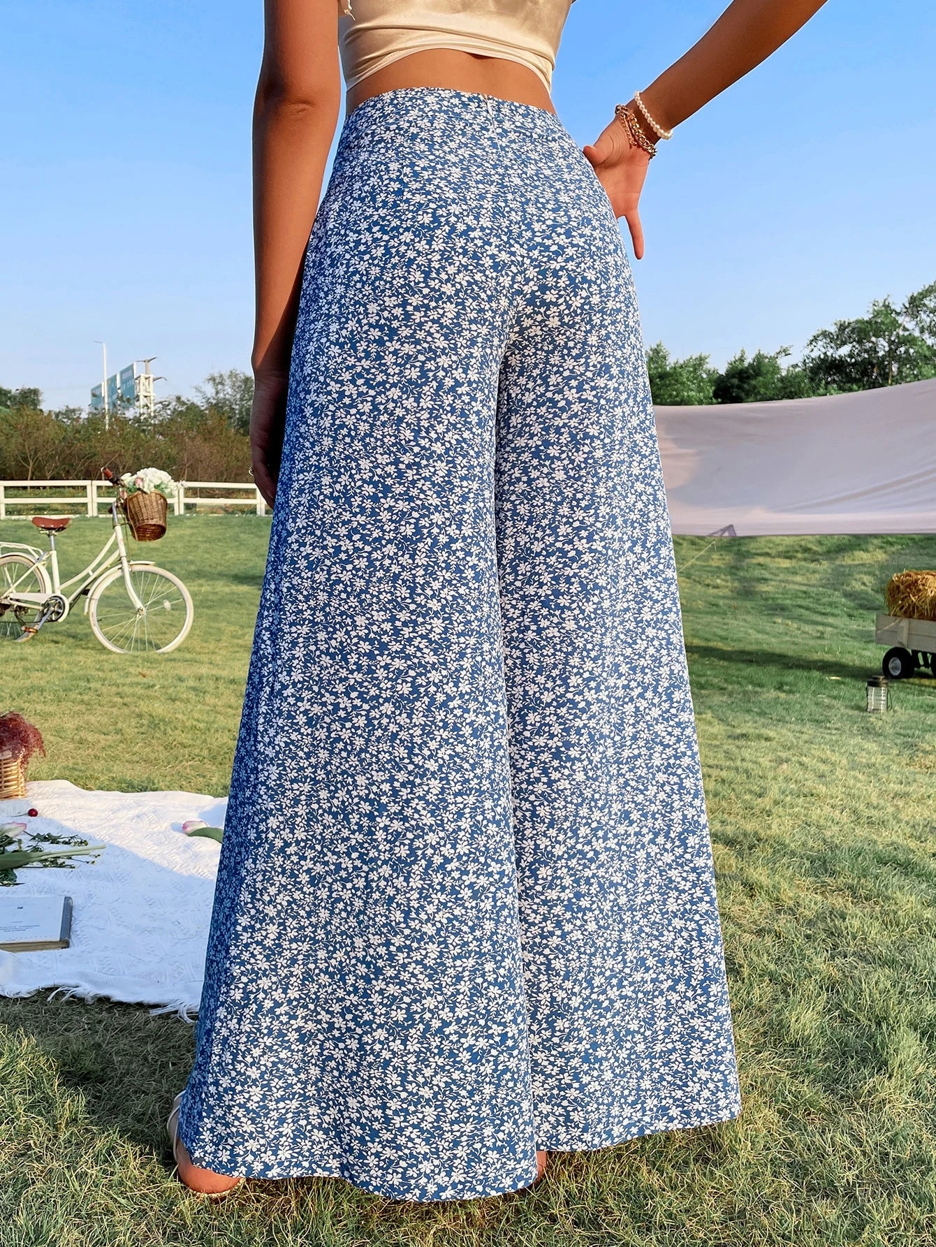 Soleia Spring Break Ditsy Floral Print High Waist Wide Leg Pants