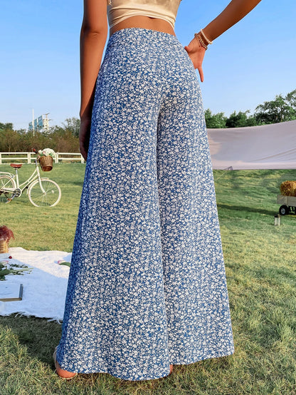 Soleia Spring Break Ditsy Floral Print High Waist Wide Leg Pants