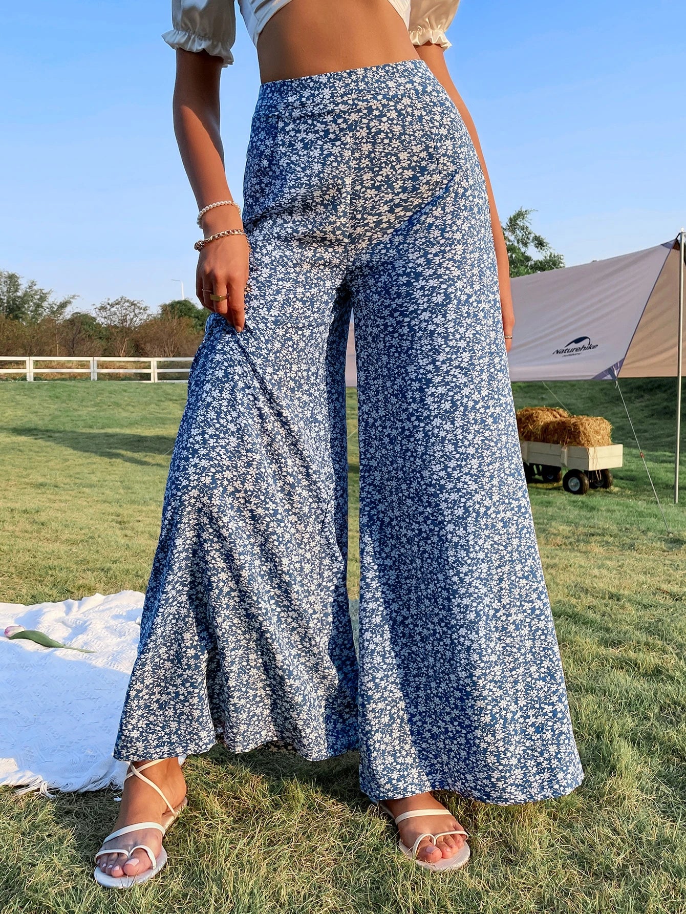 Soleia Spring Break Ditsy Floral Print High Waist Wide Leg Pants