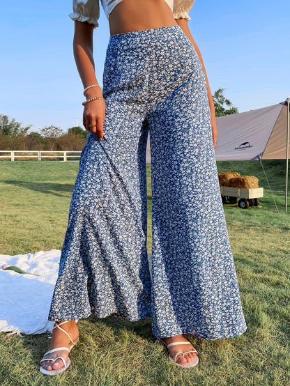 Soleia Spring Break Ditsy Floral Print High Waist Wide Leg Pants