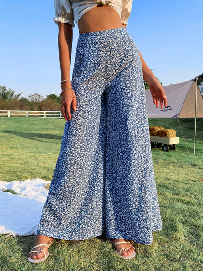 Soleia Spring Break Ditsy Floral Print High Waist Wide Leg Pants
