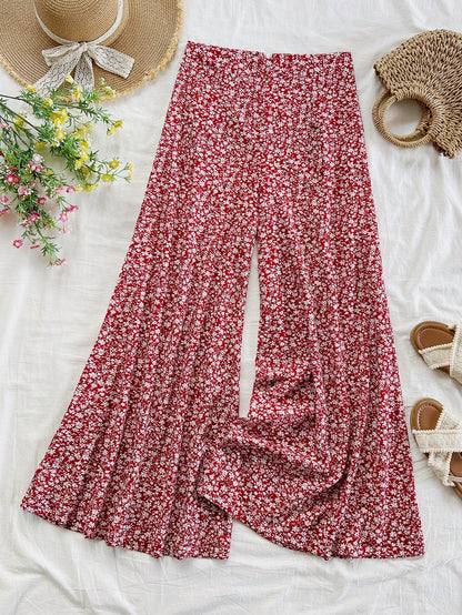 Soleia Spring Break Ditsy Floral Print High Waist Wide Leg Pants