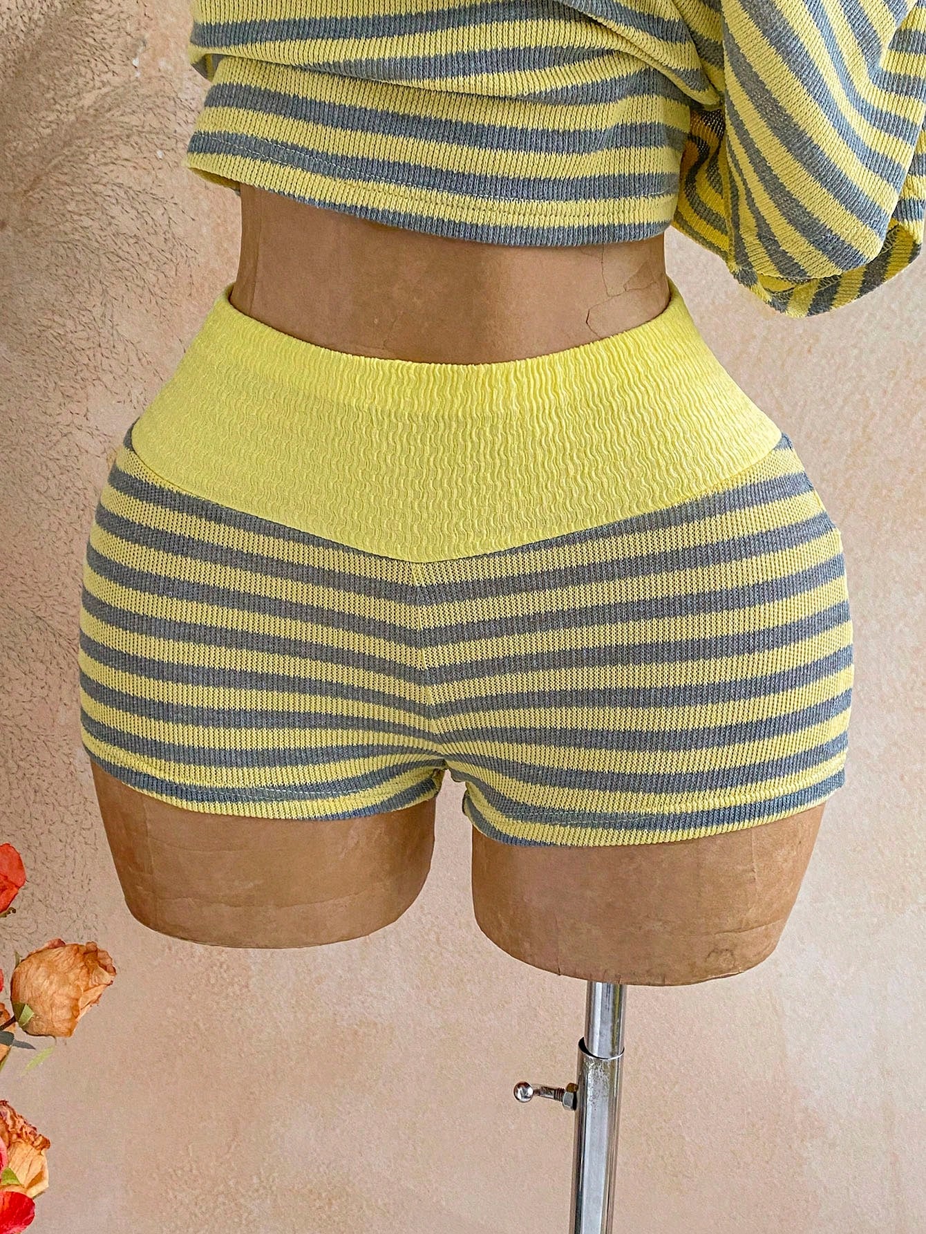 Soleia Women's Casual Tropical Mustard Yellow Asymmetric Collar Batwing Sleeve Top And Shorts 2 Pieces Set, Vacation Outfits Summer Beach