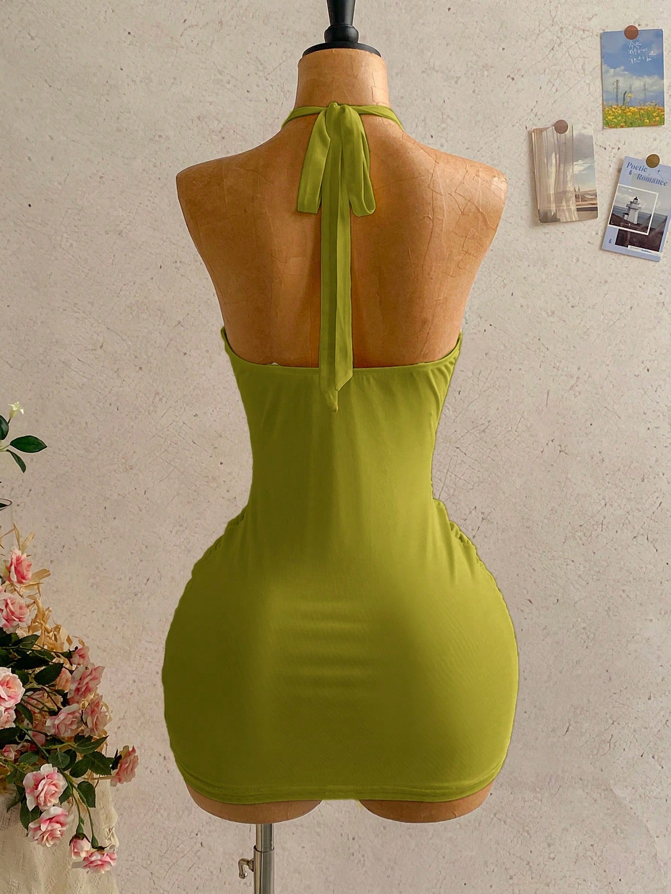 Soleia Women's Casual Vacation V-Neck Tie Halter Bow Ruched Mini Dress, Suitable For Beach, Cruise, City Music Festival,Summer Dresses Women
