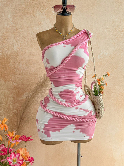 Soleia Women's Holiday Club Night Sunset Gradient White Rhinestone Floral Ribbon Mini Dress, Beach, Cruise, Island Getaway, Boho Cowgirl Sexy Vacation