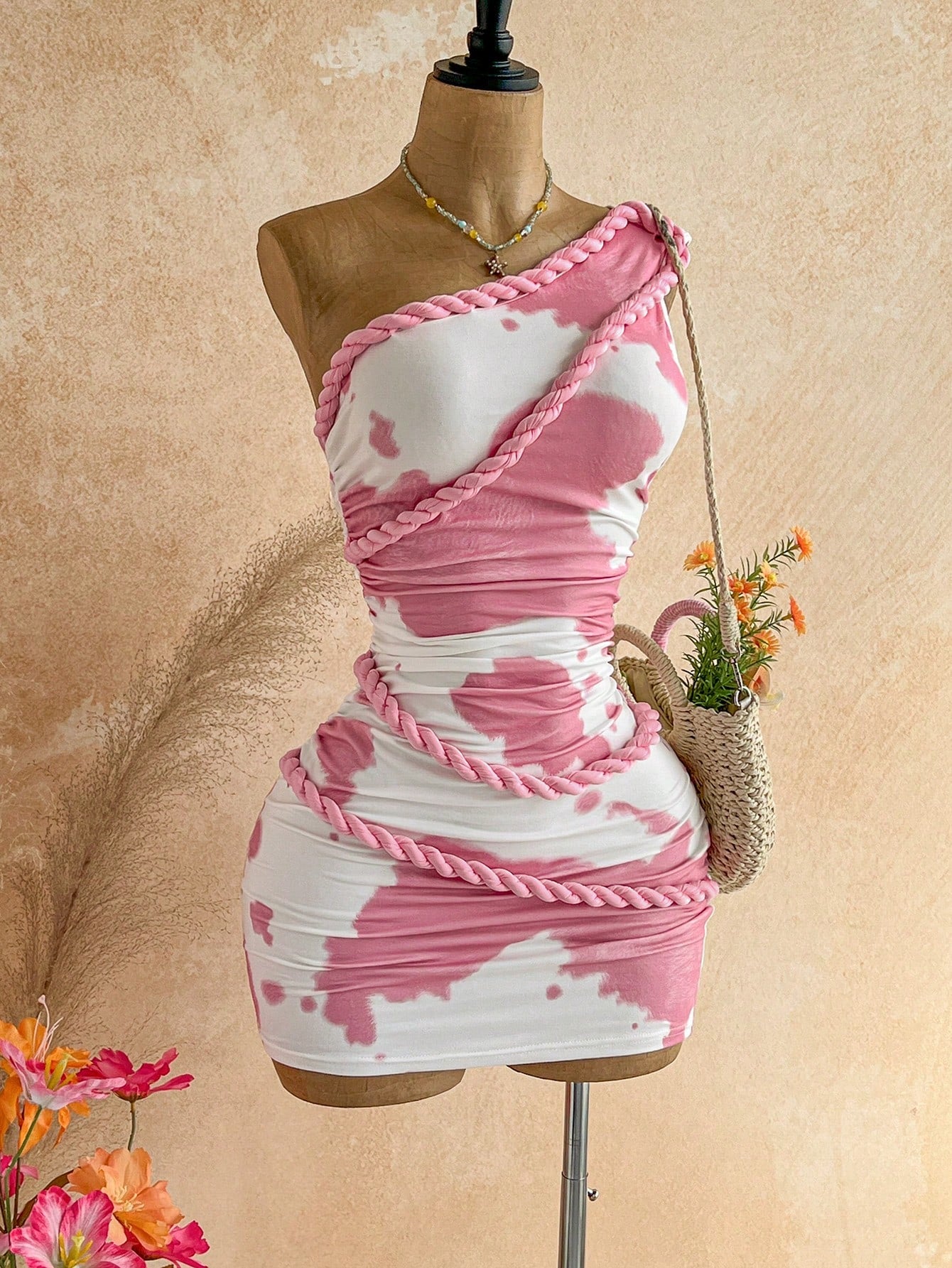 Soleia Women's Holiday Club Night Sunset Gradient White Rhinestone Floral Ribbon Mini Dress, Beach, Cruise, Island Getaway, Boho Cowgirl Sexy Vacation