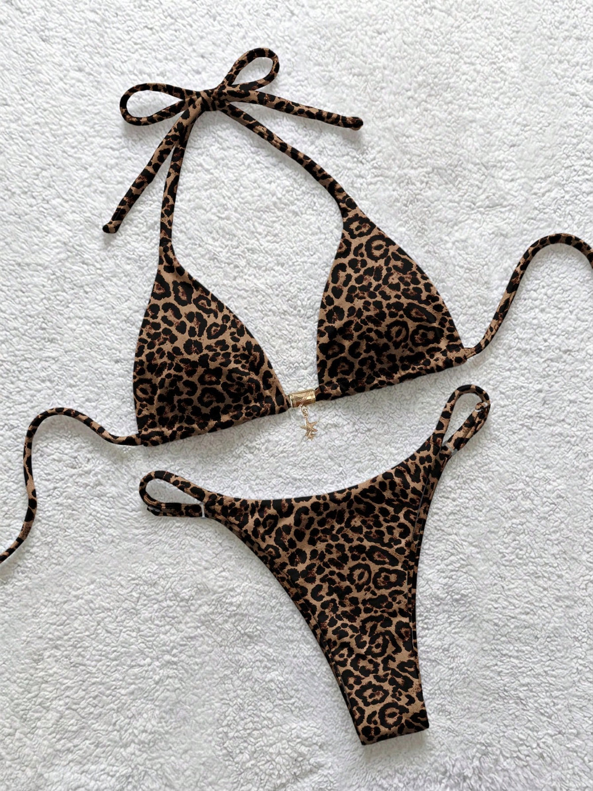 Soleia Women's Leopard Print Halter Bikini Set, Suitable For Summer