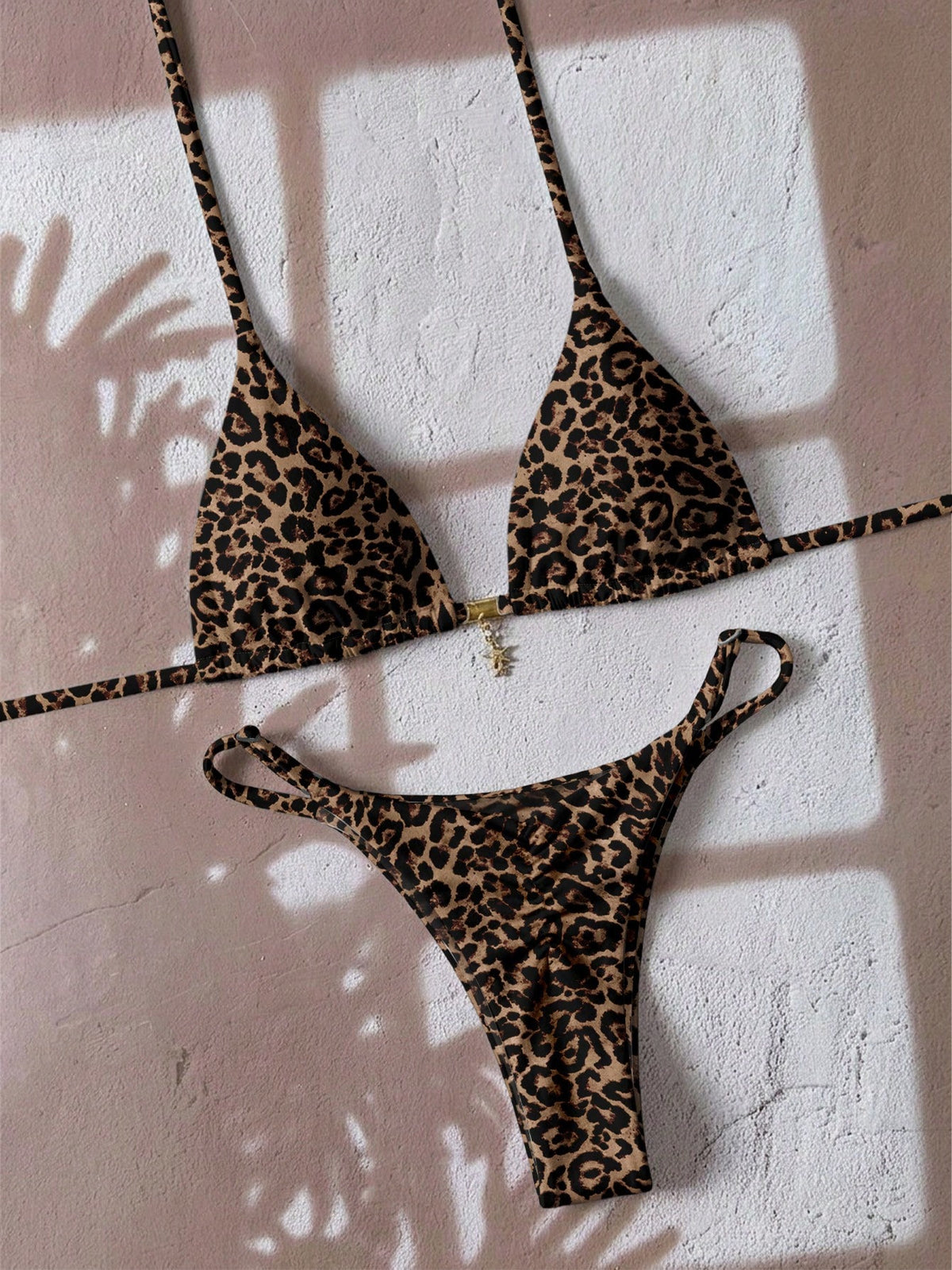Soleia Women's Leopard Print Halter Bikini Set, Suitable For Summer